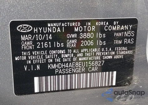 2014 Hyundai Elantra Se from USA, damaged, VIN KMHDH4AE8EU156827